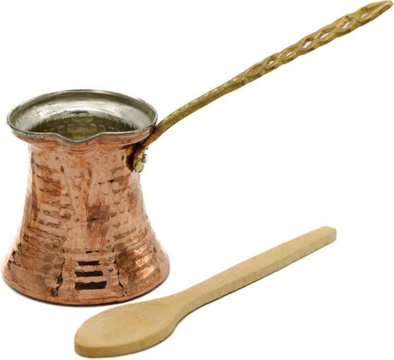 JAZZEEL Handmade Arabic & Turkish Copper Coffee Pot (Cezve), a Small, Handcrafted Cezve for Two People - Perfect for Brewing Rich and Authentic Coffee with a Touch of Artisanal Charm